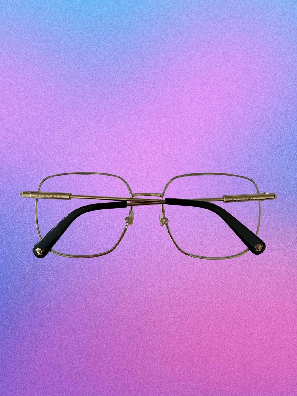 Versace Gold and Black Square Metal Frame Glasses